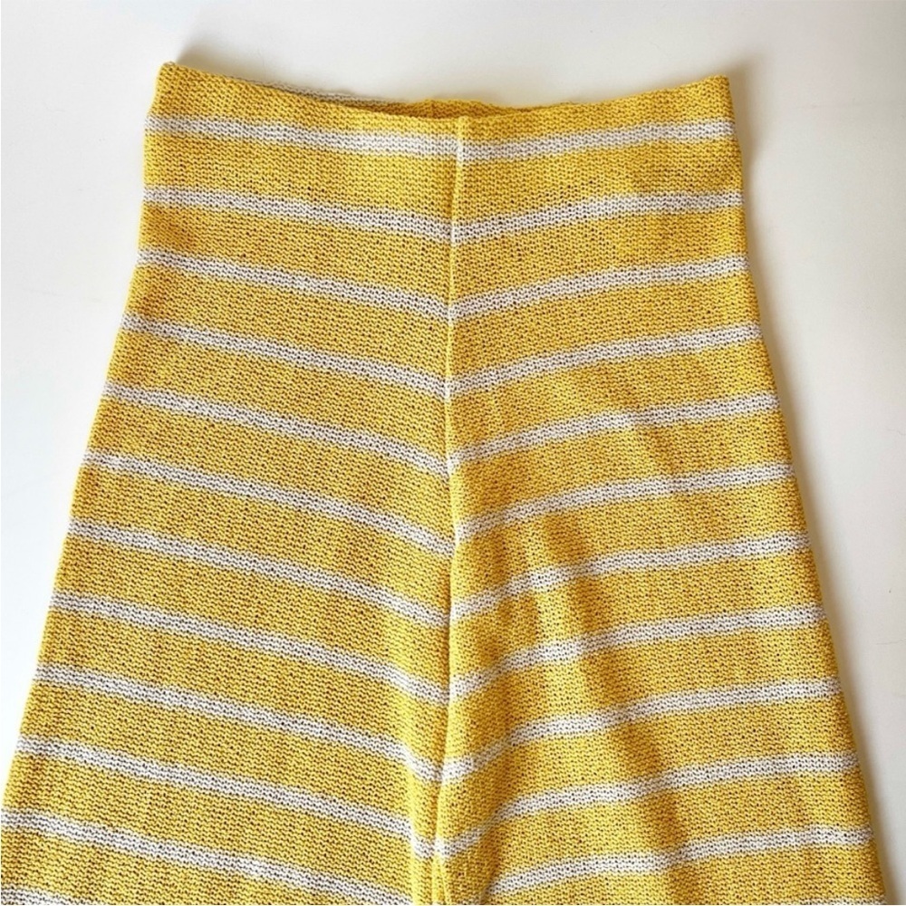 Zara Open Knit Striped Pants Yellow White Straight Leg Size Small - Picture 7 of 13